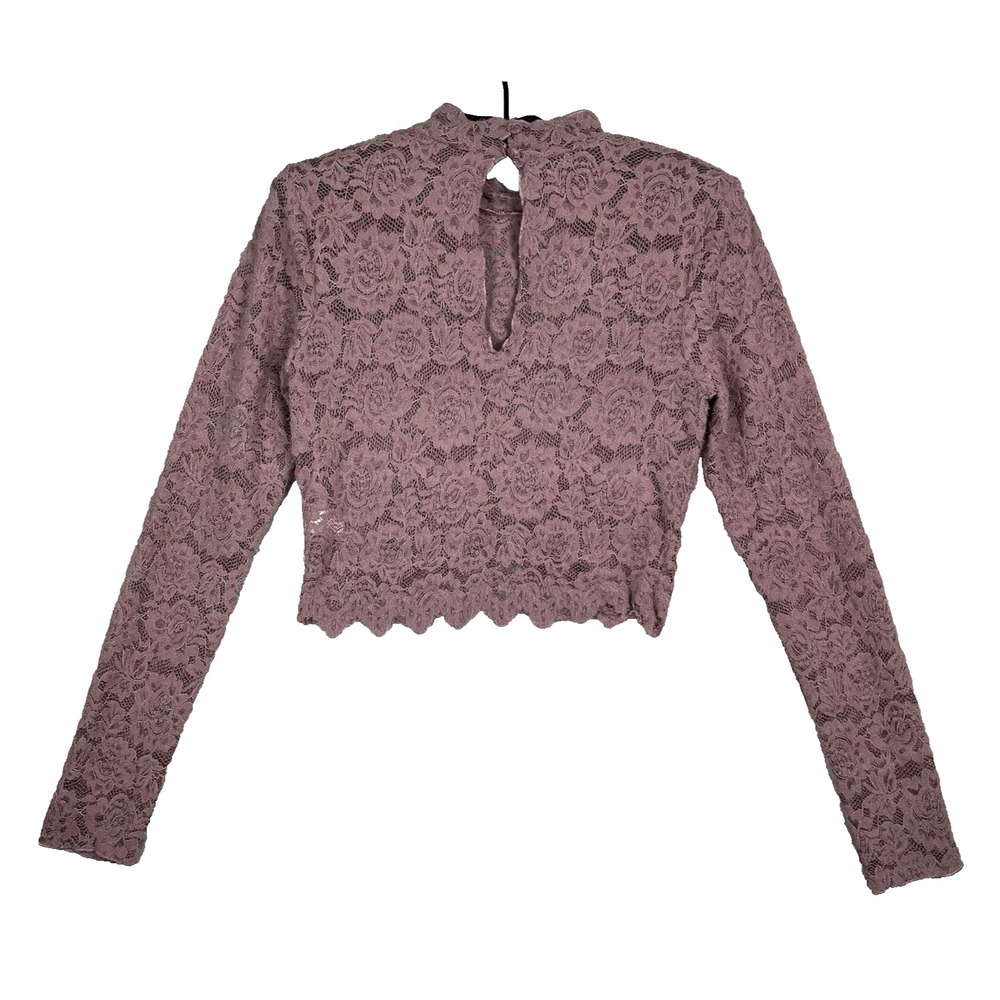 LULUS Fuzzy Ruched Lacey Purple Top Long Sleeve Women Large Coquette Cottagecore - Picture 2 of 16